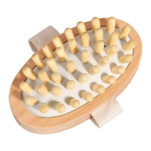 EcoEase Wooden Massage Brush with Rounded Pegs and Fabric Strap for Comfortable, Effective Exfoliation and Skin Stimulation