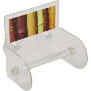 Bamboo clear acrylic toilet paper holder, studio product view on white showing the rod, suction cups, and bamboo-stalk graphic insert.
