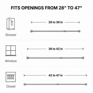 Chrome tension shower curtain rod size guide fits openings from 28 to 47 inches ideal for small shower window and closet spaces