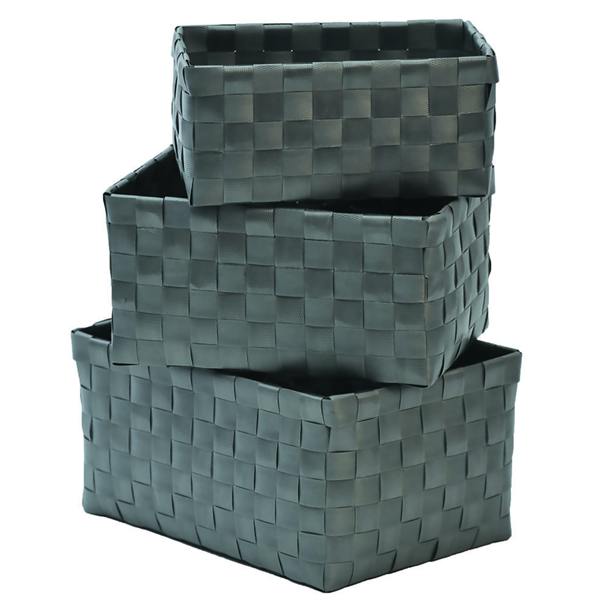 Checkered Woven Strap Storage Baskets Totes Set of 3 Turquoise Blue