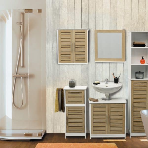 Evideco Free Standing Bath Linen Tower Cabinet Stockholm Wood Brown