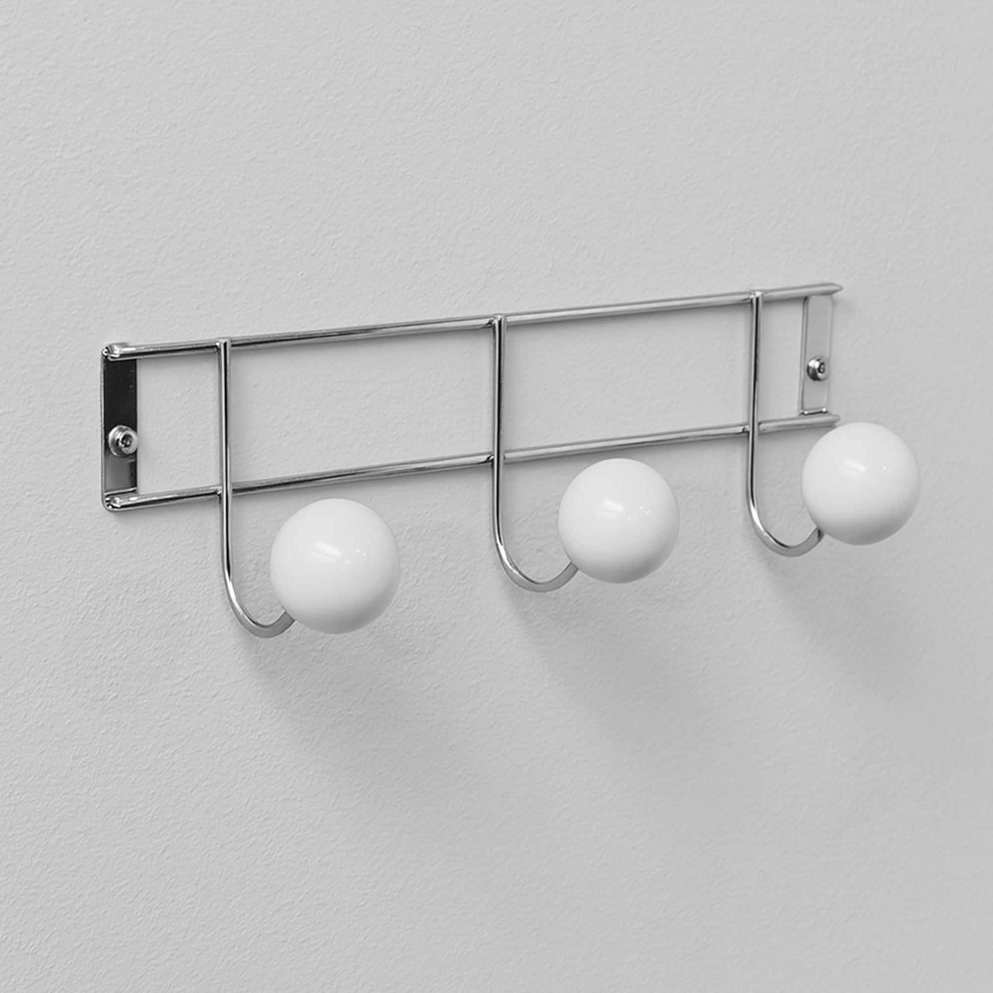 Wall Mounted Coat and Hat 3 Hooks BIG BALLS Rail-Rack White