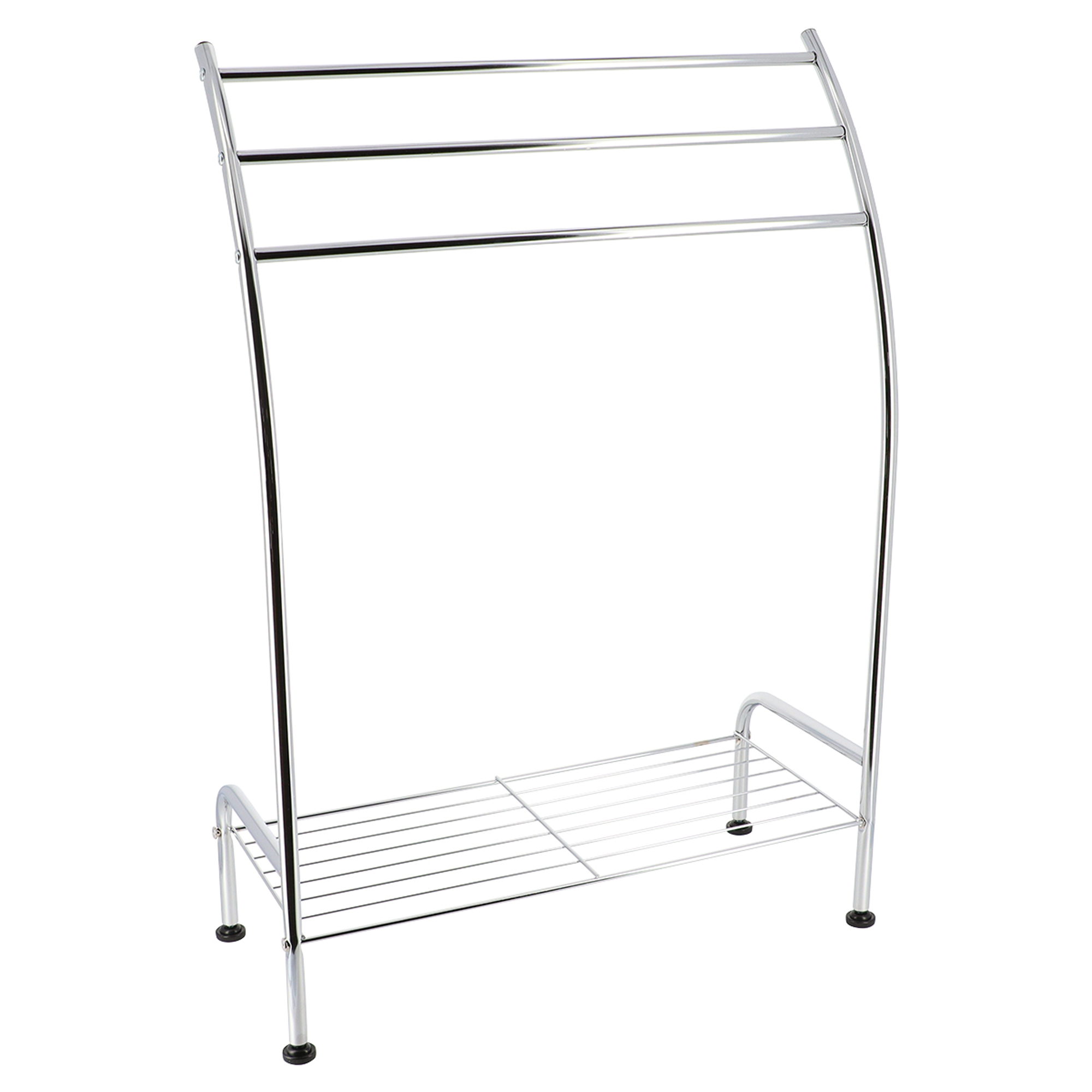 Freestanding Curved 3 Towels Stand with Shelf Chromed Metal