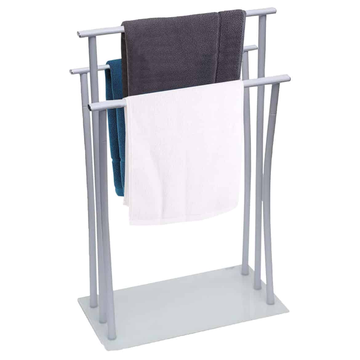 Freestanding Bath Towel Ladder Wall Leaning Drying Rack 4 Bars Metal White