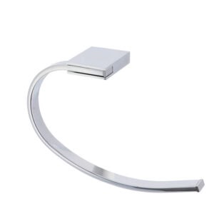 "Chrome open-arc towel ring holder, side view on white background"