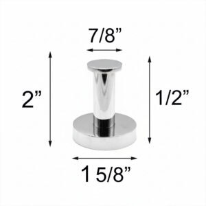 "Chrome cylindrical robe hook dimensions diagram showing 2" height and 1 5/8" base width"