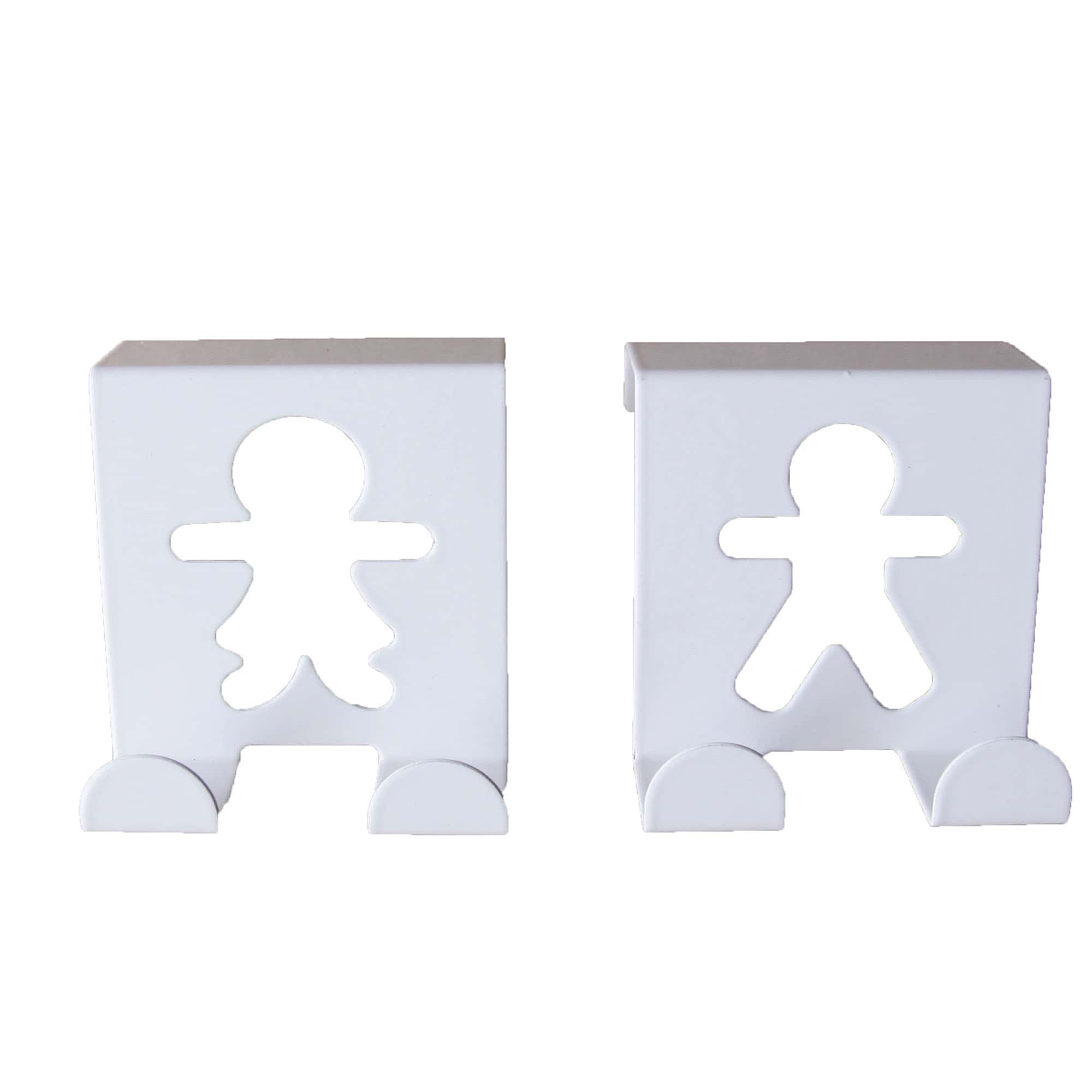 Over The Cabinet Door Double Hooks - Man Woman Design- Set of 2 -Metal-White