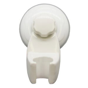 "White suction cup shower head holder bracket on white background"