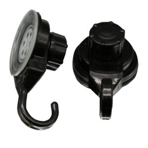 Strong Hold Vacuum Suction Cup Hooks Shower-Kitchen Walls Organizer Loofah Set of 2 Black
