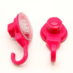 Strong Hold Vacuum Suction Cup Hooks Shower-Kitchen Walls Organizer Loofah Set of 2 Pink