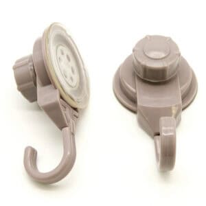 Two tan vacuum suction cup hooks shown front and back view on white background