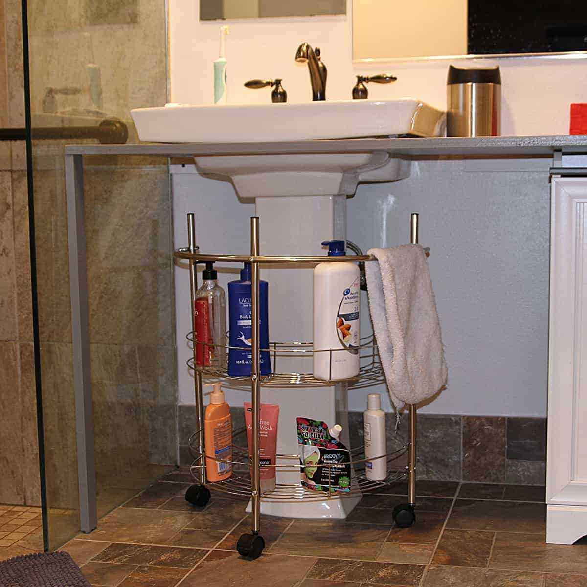 Rolling Pedestal Under Sink Organizer Metal Chrome Evideco