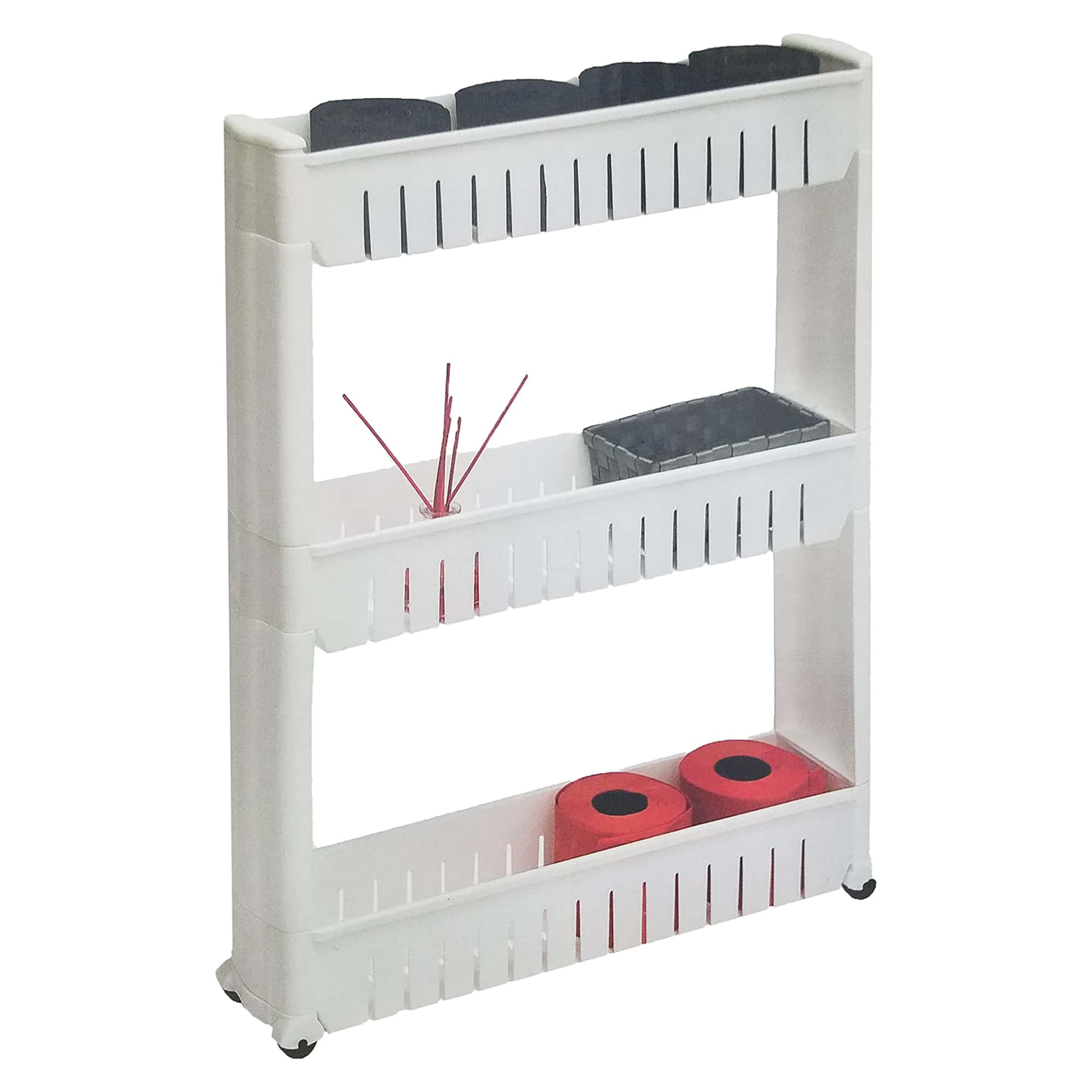 3-Tier Slim Rolling Utility Cart Multi-Purpose Organizer White – Kitchen, Bathroom, Office Storage - Easy to Assemble, Durable