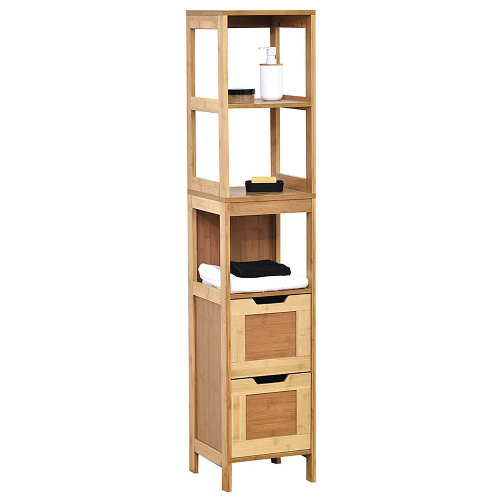 4-tier Wood Free Standing Bathroom Floor Shelf, Freestanding Tower