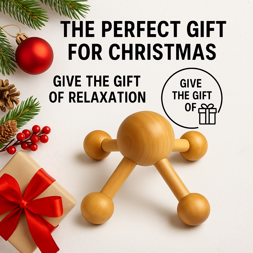 Perfect Gift for ChristmasWooden Handheld Massager with Four Rounded Nodes for Relaxation
