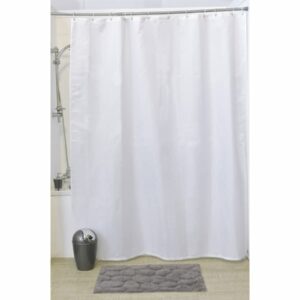 Design S Fabric Polyester Shower Curtain with 12 Matching Rings, White