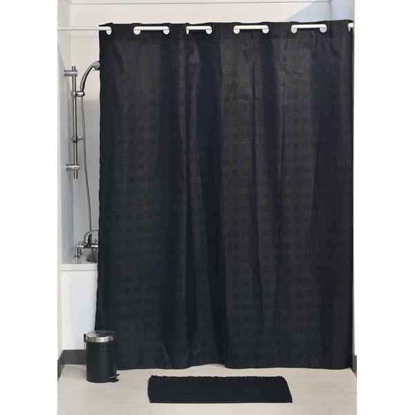 Evideco Hookless Shower Curtain, Gray And Black Shower Curtains