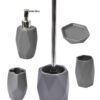 Collection Diamond Bathroom Toilet Bowl Brush and Holder Stoneware Grey