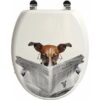 Printed Design Oval Elongated Toilet Seat With Adjustable Zinc Hinges, Karamel