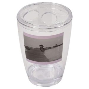 Seaside Clear Acrylic Printed Bathroom Toothbrush and Toothpaste Holder