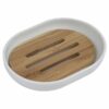 Bathroom Soap Dish Cup PADANG White - Bamboo Tray