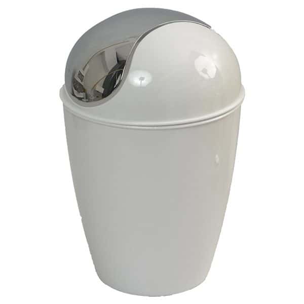 Mini Waste Basket for Bathroom or Kitchen Countertop 0.5 Liter -0.3 Gal Chrome Lid -White