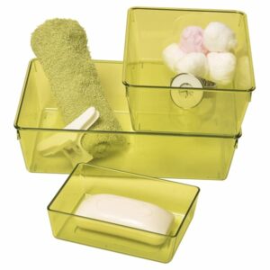 EVE Utility Basket Bathroom Storage Organizer Clear Colored -Set of 3 pieces Green