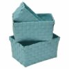Checkered Woven Strap Storage Baskets Totes Set of 3 Turquoise Blue