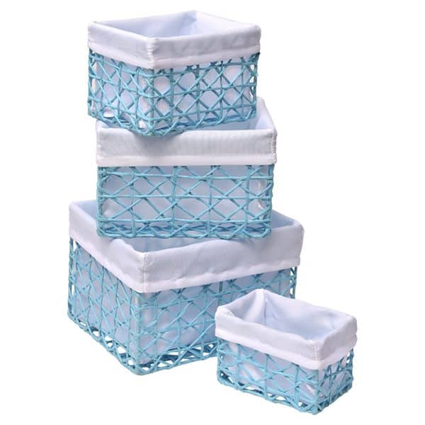 Paper Rope Storage Utilities Baskets Totes Set of 4 Turquoise Blue