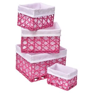 Paper Rope Storage Utilities Baskets Totes Set of 4 Pink