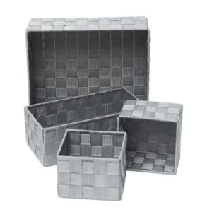 Checkered Woven Strap Storage Utilities Shelf Baskets Storage Set of 4 Grey