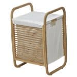 Laundry Hamper Basket Clothing Organizer Bamboo White Fabric