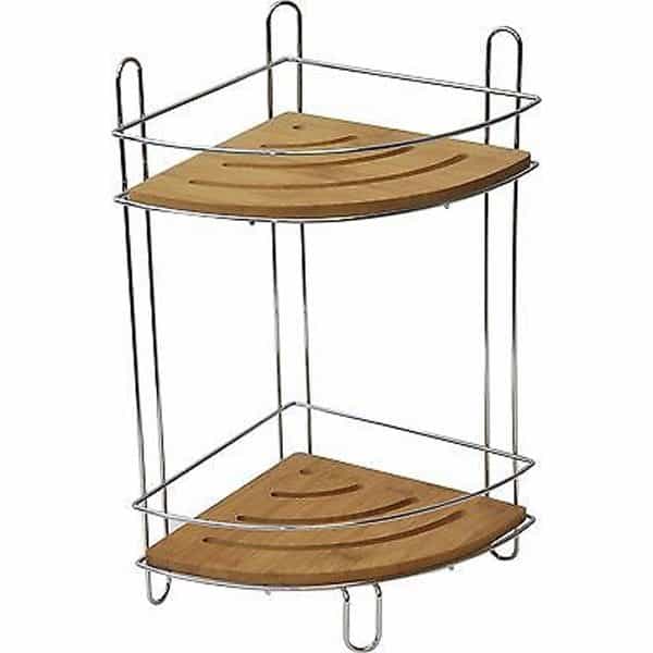 Evideco Free Standing Metal Wire Corner Shower Caddy with 2 Bamboo Shelves Color Brown