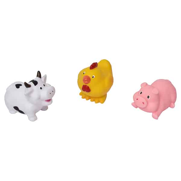 Evideco 951425 Set of 3 Non-Toxic Floating Bath Toys-Farm Animals Pig-Cow-Hen Squiter-for Babies and Toddlers, Multicolor