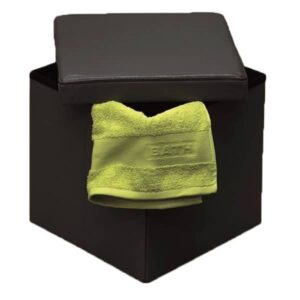 2 in 1 foldable pouffe and storage box-LEATHER look 14 Inches Cube Faux Leather Folding Storage Ottoman Black