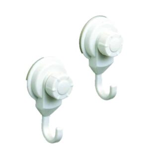 Strong Hold Suction Hooks -Bath-Kitchen-Home- Set of 2 White