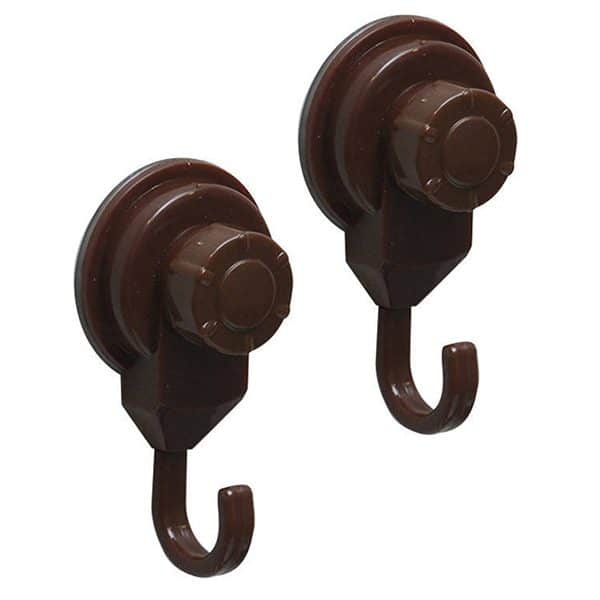 Strong Hold Suction Hooks -Bath-Kitchen-Home- Set of 2 Brown