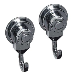 Strong Hold Suction Hooks -Bath-Kitchen-Home- Set of 2 Chrome