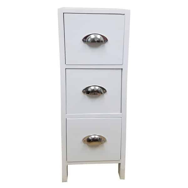 3 Drawers Storage Unit Wood -Metal Handles- White