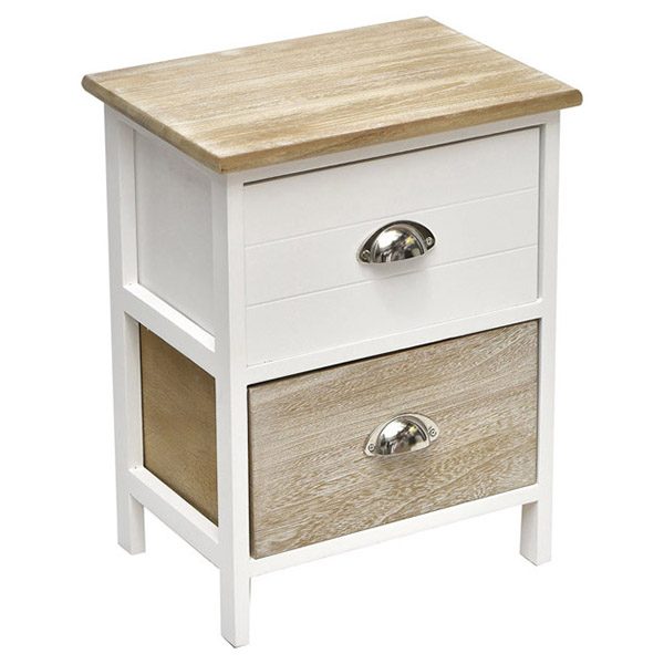 Small Side Table Nightstand End Table Coffee Table with Metal Handles -2 drawers-White/Washed Natural