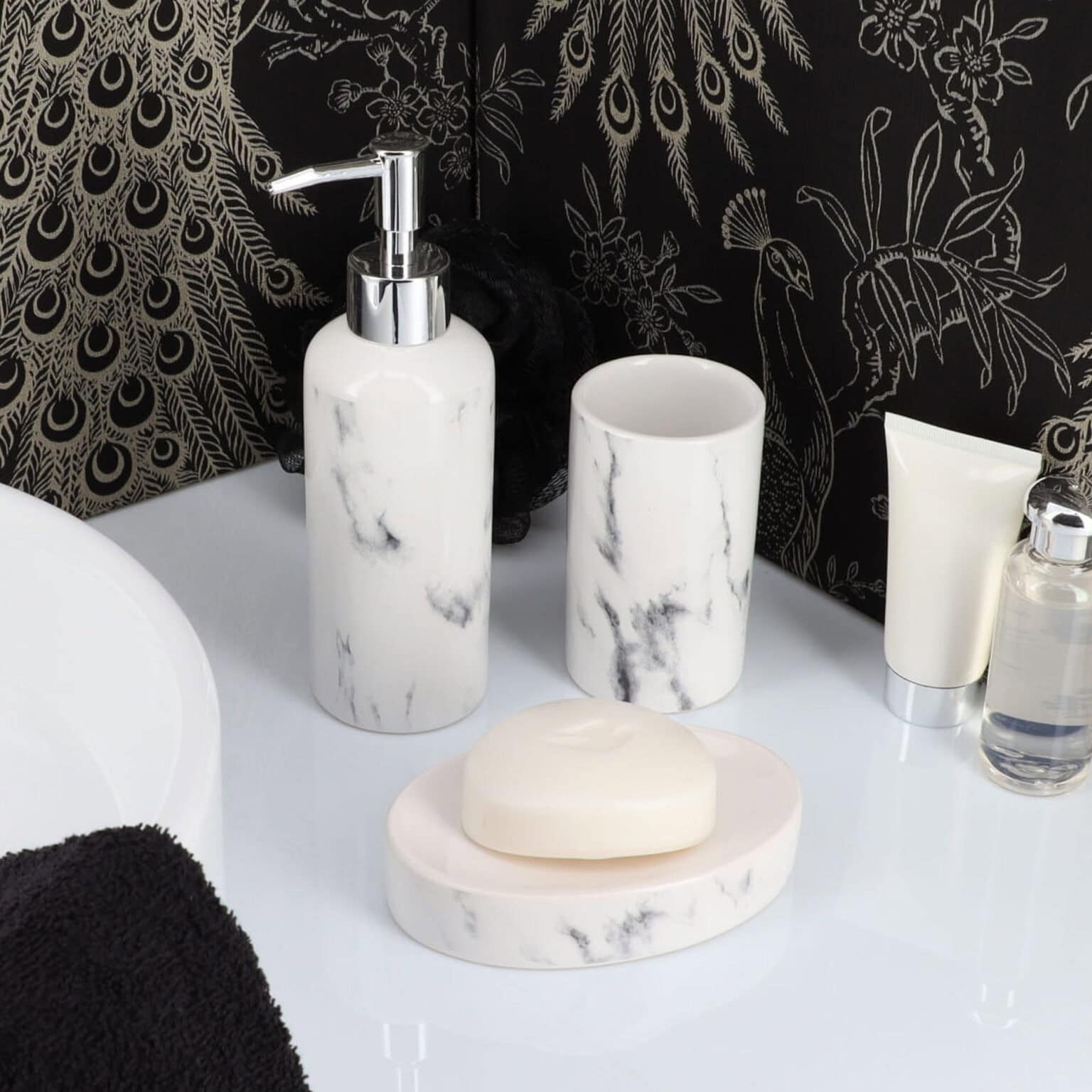 Marble Effect Bath Hand Soap Dispenser or Lotion Dispenser 10 FL OZ