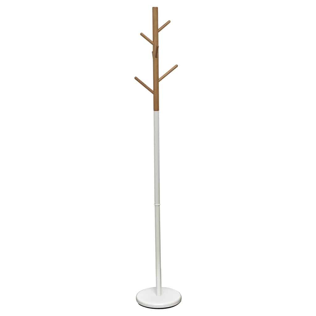Coat Rack Standing Hall Tree for Entryway 6 Hooks White and Natural