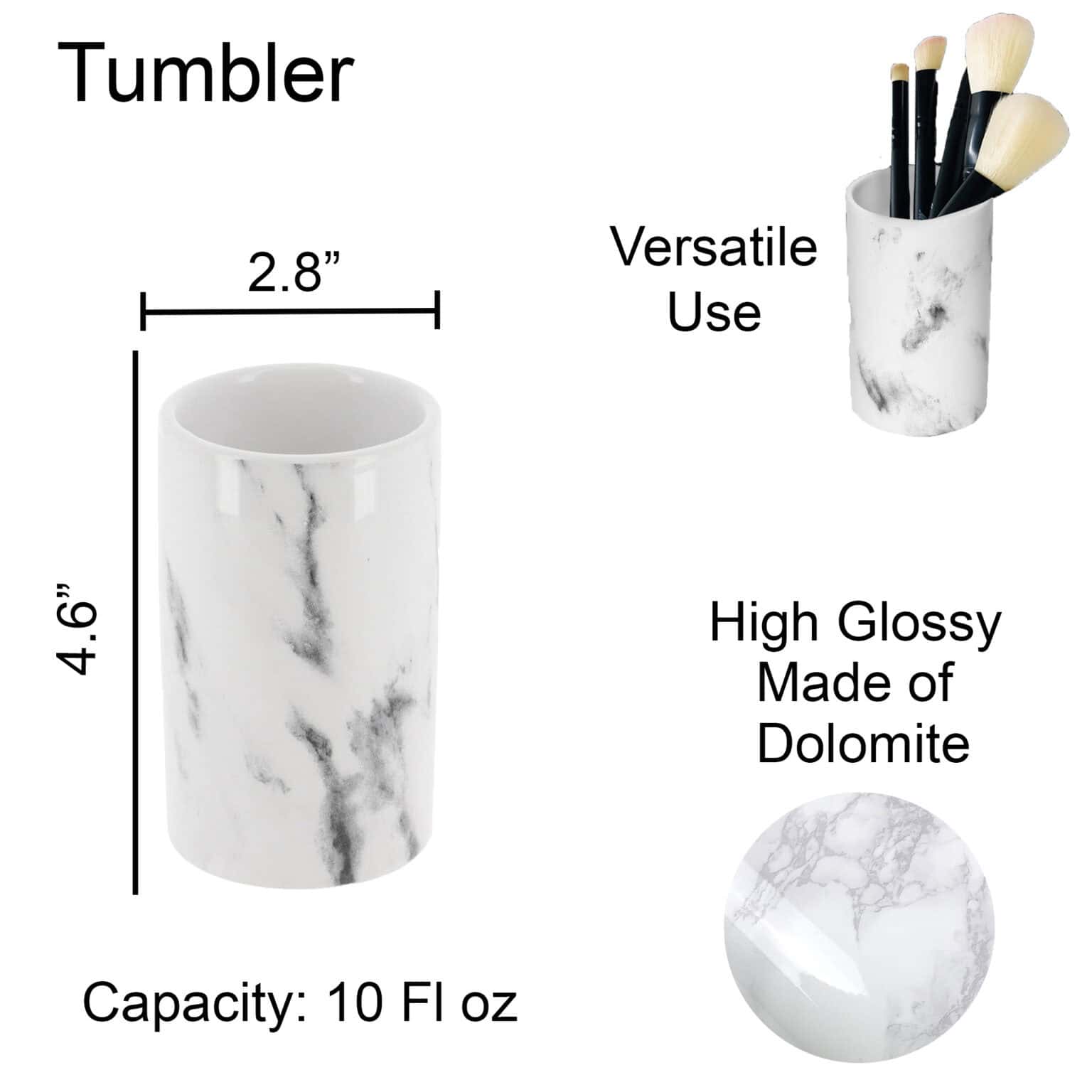 Marble Effect Bath Hand Soap Dispenser or Lotion Dispenser 10 FL OZ