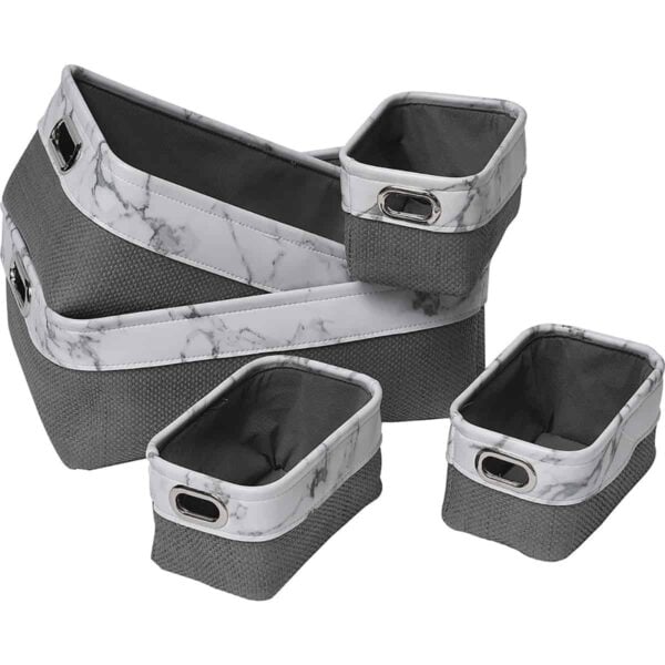 Faux Leather/Paper Rope Storage Baskets Marble Effect Set of 5 White-Grey