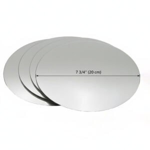 "Stack of four round mirrors with diameter measurement of 7¾ inches (20 cm)"