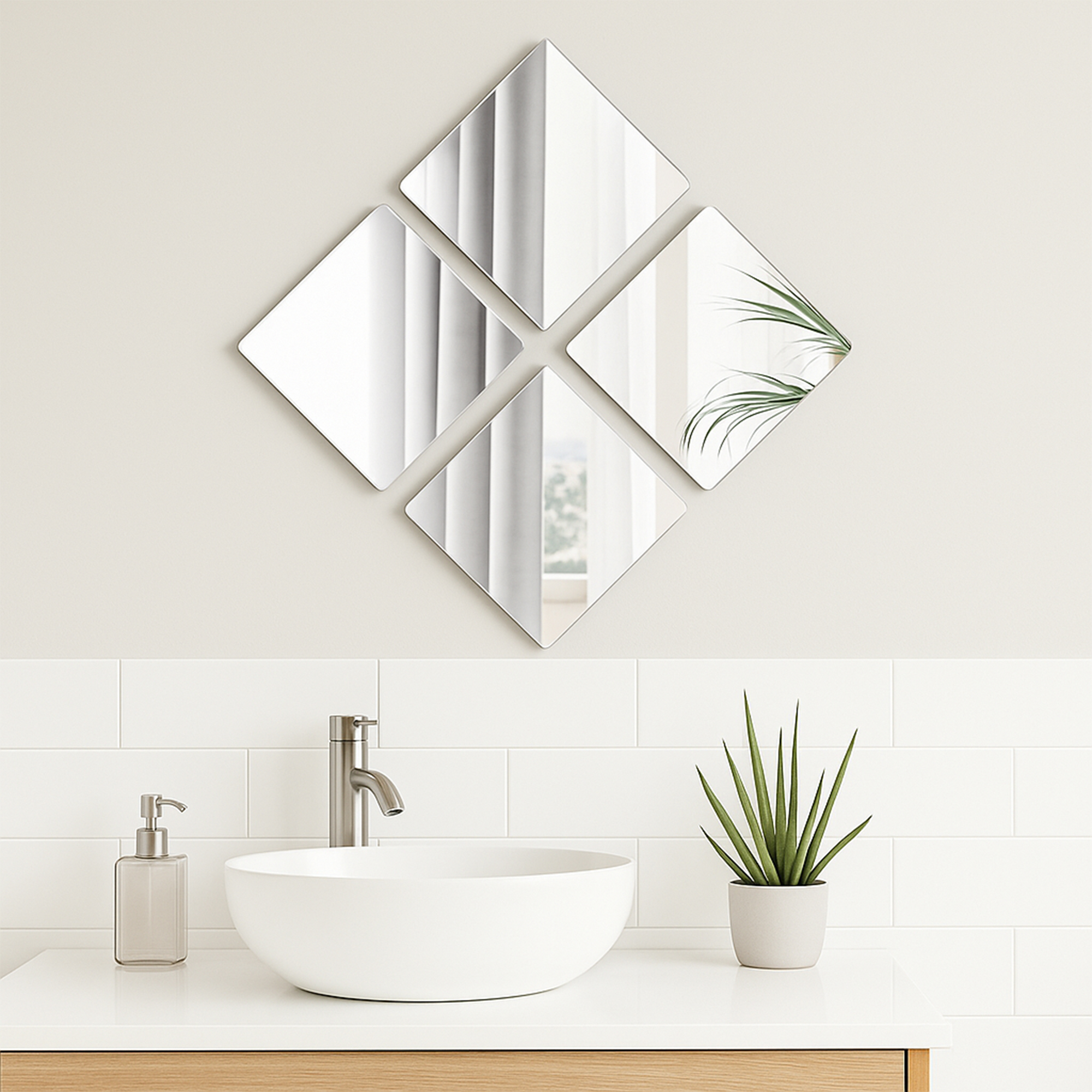 Small Decorative Wall Self Adhesive Shaped Mirrors - Set of 4