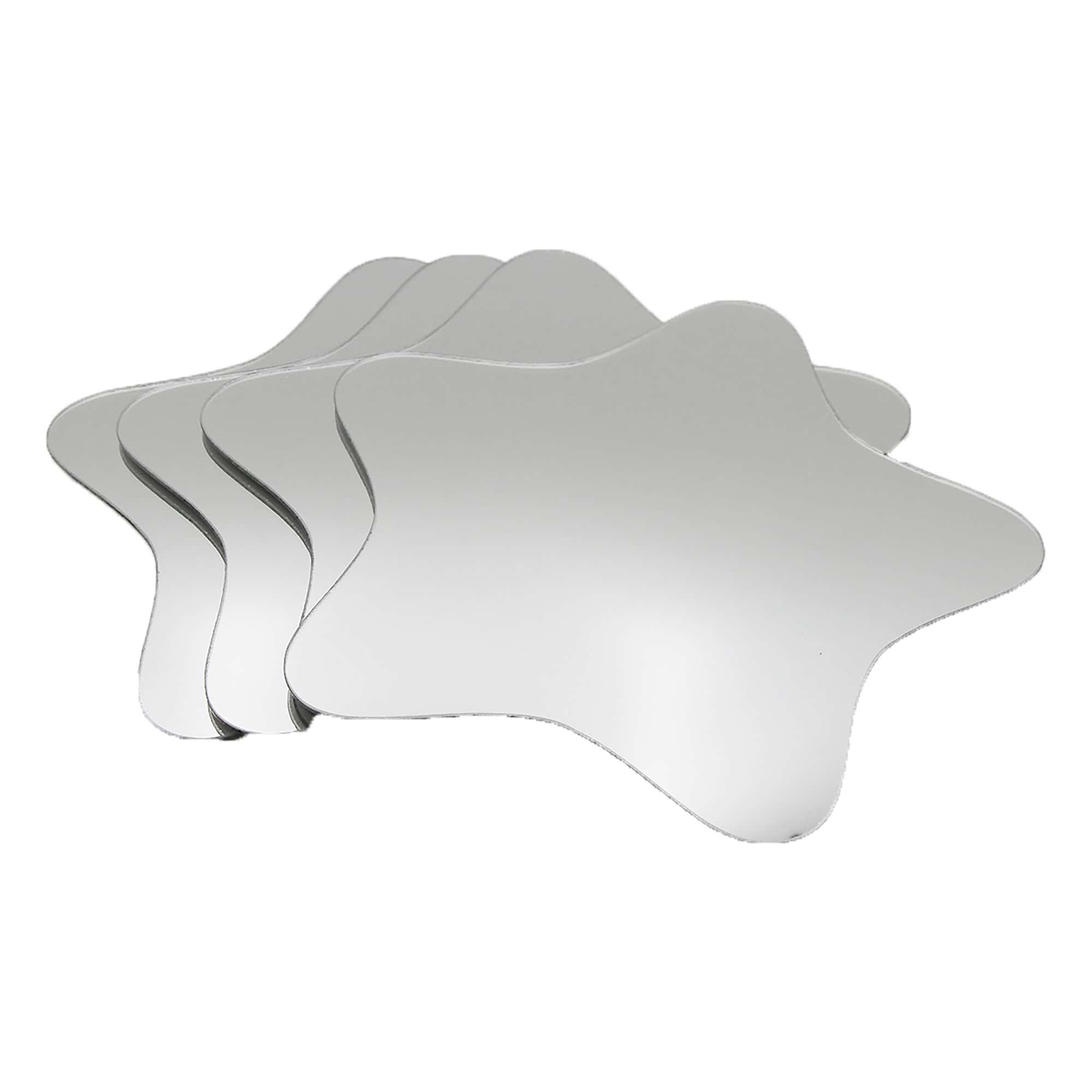 "Four rounded star-shaped frameless mirrors stacked and fanned out, product shot on white background"