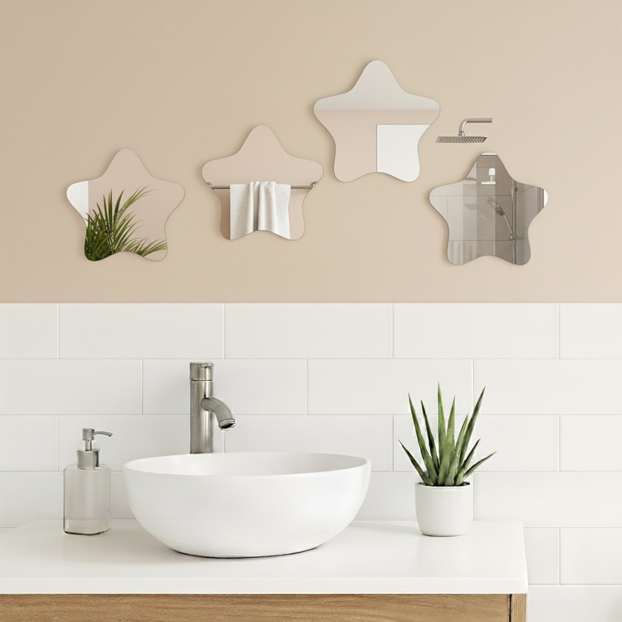 Small Decorative Wall Self Adhesive Shaped Mirrors - Set of 4