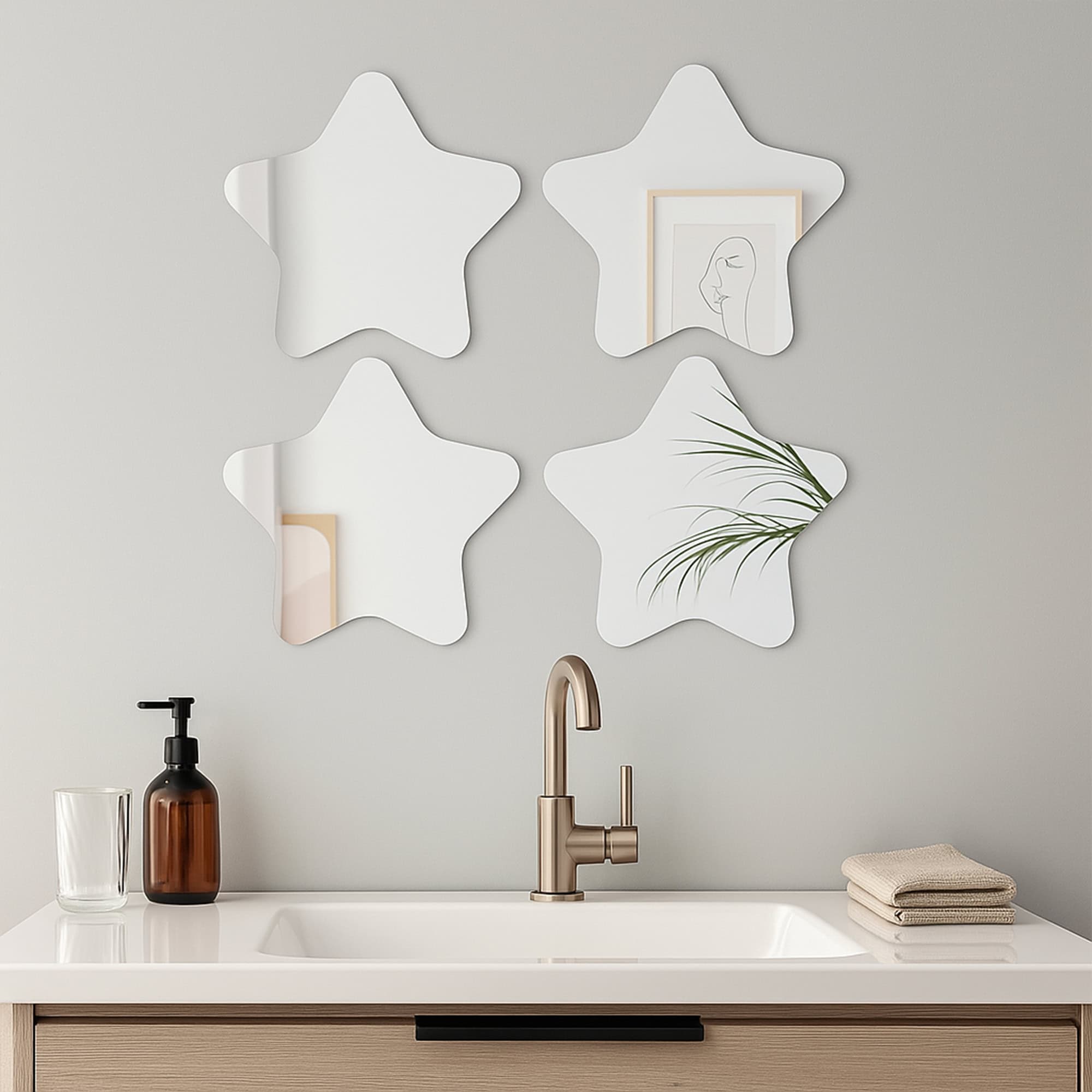 Small Decorative Wall Self Adhesive Shaped Mirrors - Set of 4