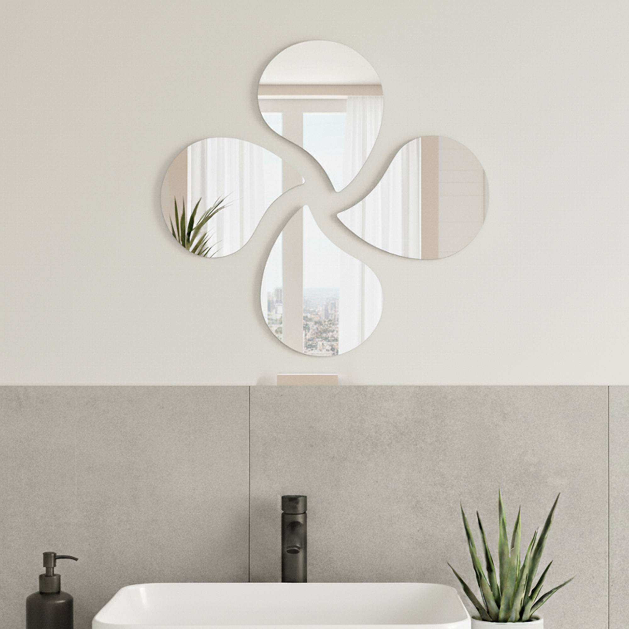 Small Decorative Wall Self Adhesive Shaped Mirrors - Set of 4